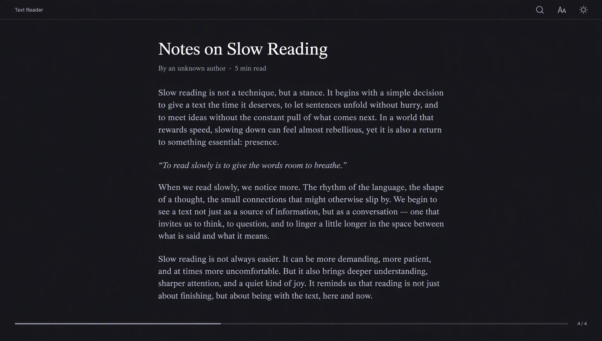 The same article page in the dark tone
